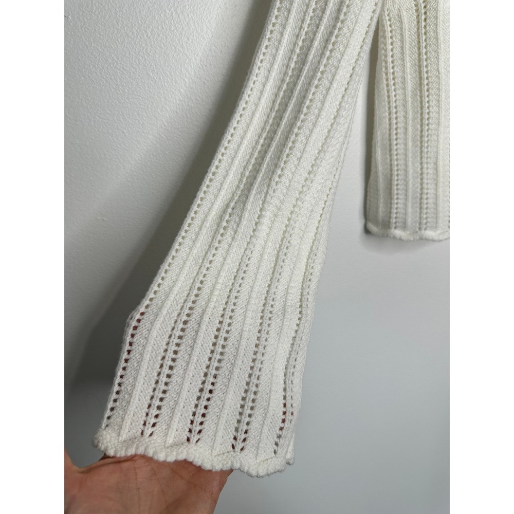 New Hollister White Pointelle Knit Tie Front Cardigan Sweater Large - Picture 6 of 11